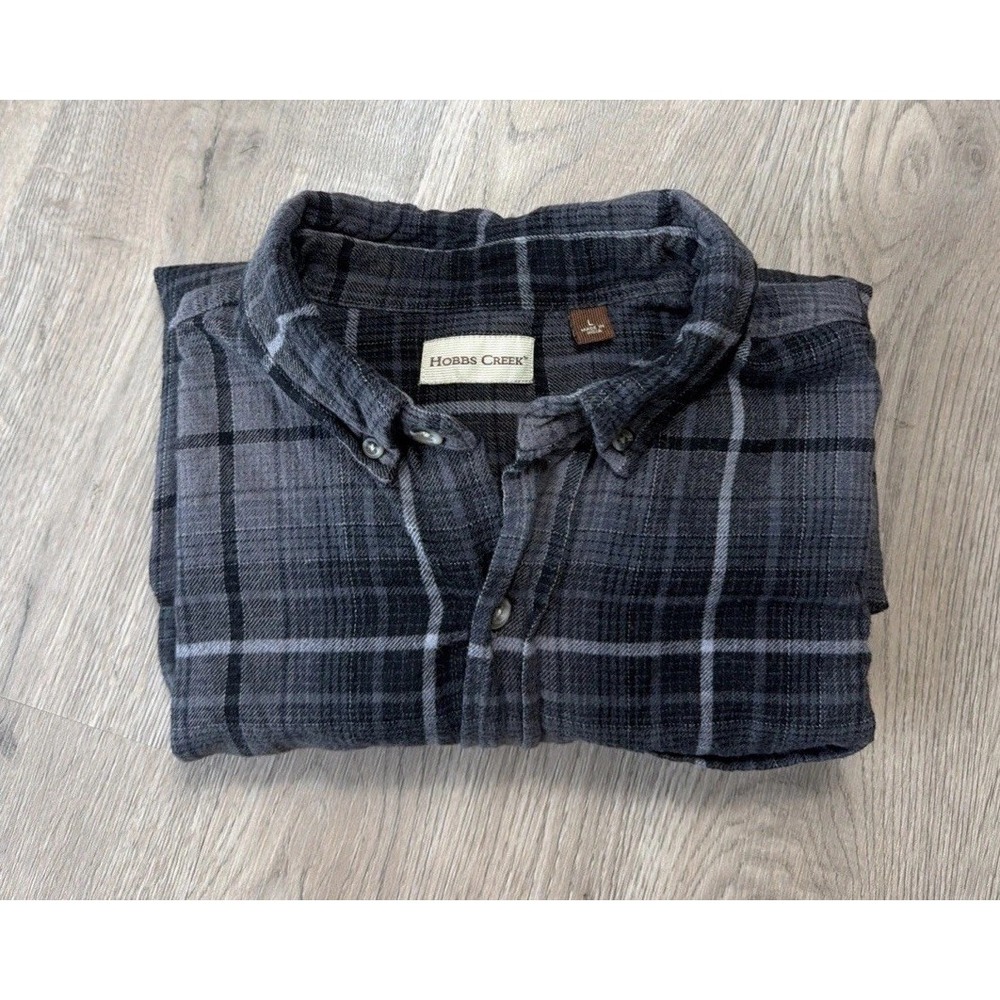 Hobbs Creek Flannel Button-Up Long Sleeve Plaid Shirt Black Cotton Men's L